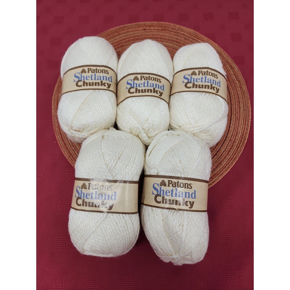 Patons Shetland Chunky Yarn White Acrylic/Wool 3.5 Oz. Lot Of 5 #5 Bulky